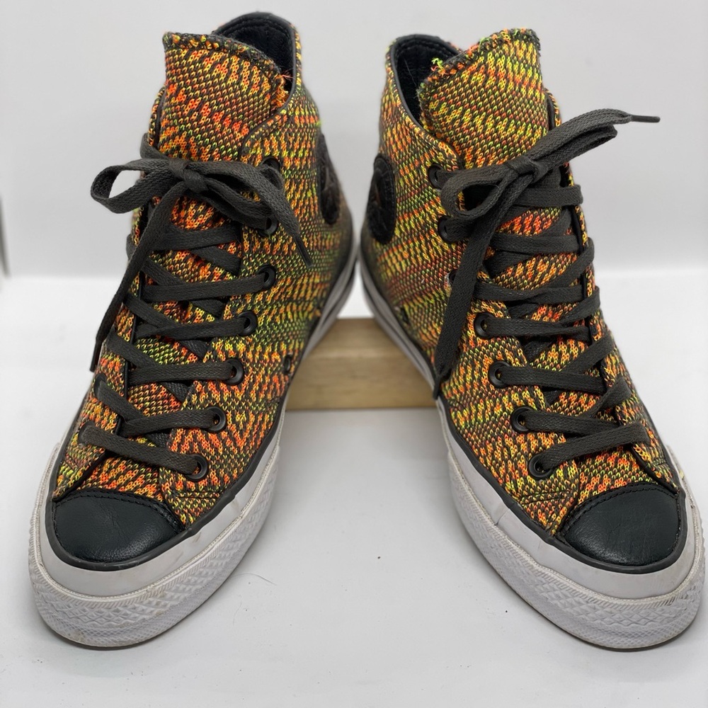 Women’s Size 6 Neon Yellow / Orange / Grey Woven Converse Hightops